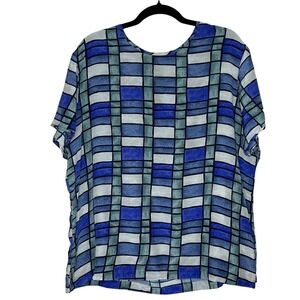 Dress Barn VTG‎ Women's XL Top Blouse 100% Silk Geometric Short Sleeve Retro